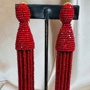 Oscar de la Renta RED 5 1/2" LONG Classic Tassel Clip-On Earrings